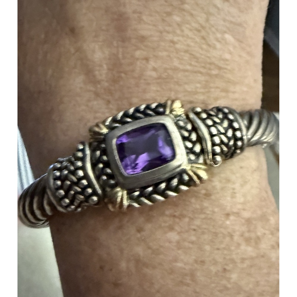 Gir .925 Sterling Silver Amethyst 18k Yellow Gold Nirvana Bracelet Cuff Bangle
